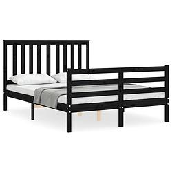 Foto van The living store massief grenenhouten bedframe - zwart - 205.5 x 145.5 x 101 cm - multiplex lattenbodem