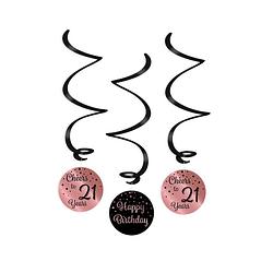 Foto van Paper dreams swirlslingers 21 jaar 70 cm roze/zwart 3 stuks