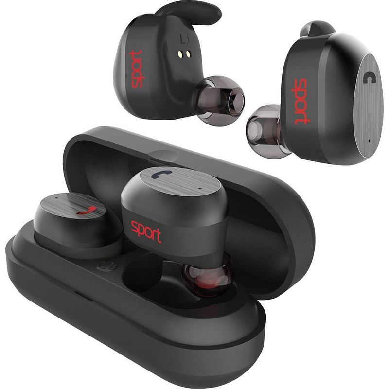 Foto van Elari nanopods sports in ear oordopjes bluetooth sport zwart noise cancelling headset, bestand tegen zweet, waterbestendig