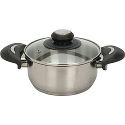 Foto van Excellent houseware kookpan met deksel - rvs/glas - 1.4l - d16 x h7.5 cm - kookpannen