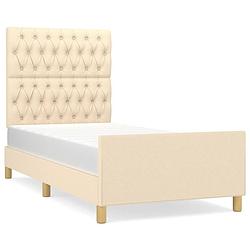 Foto van The living store bedframe - bedframe - 203x103x118/128 cm - crème