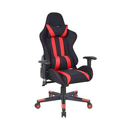 Foto van Bureaustoel gamestoel thomas - racing gaming stijl - stof bekleding - zwart rood