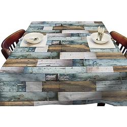 Foto van Buiten tafelkleed/tafelzeil blauw houten planken 140 x 250 cm - tafelzeilen