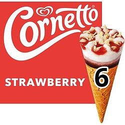 Foto van Ola ijs cornetto aardbei 6 stuks 6 x 90ml aanbieding bij jumbo | 2e halve prijs