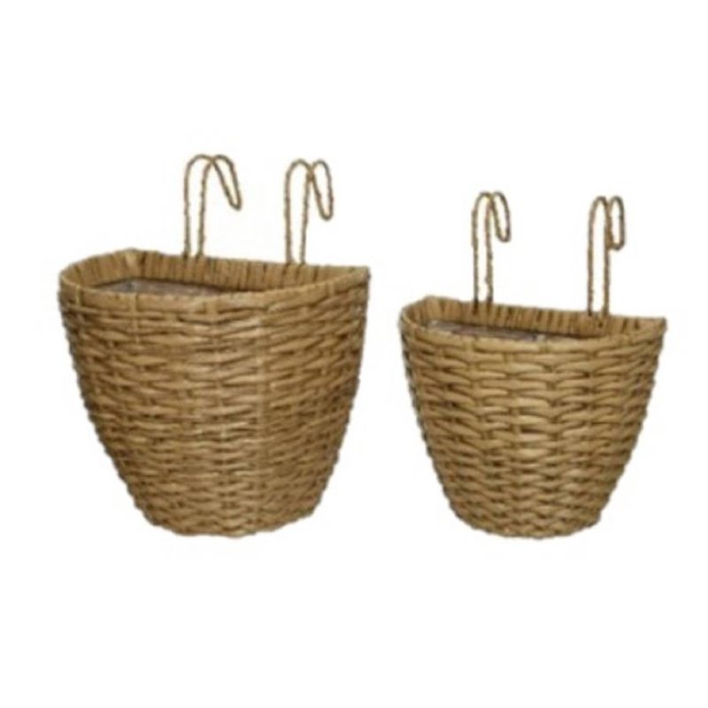 Foto van Set van 2x stuks balkonmanden/plantenmanden/plantenbakken bruin rotan 42 en 38 cm - plantenbakken