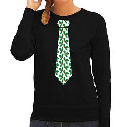 Foto van Stropdas kersttrui/kerst sweater mistletoe zwart voor dames m - kerst truien