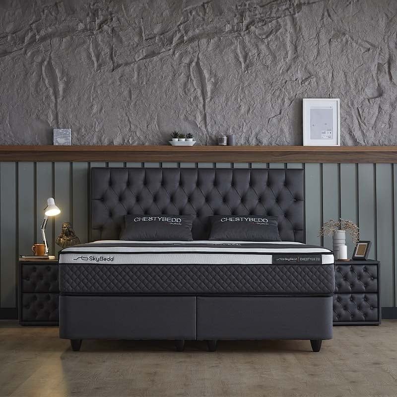 Foto van 2-persoons boxspring met opbergruimte chestybedd - antraciet 160x200 cm - pocketvering - inclusief topper - dekbed-discounter.nl