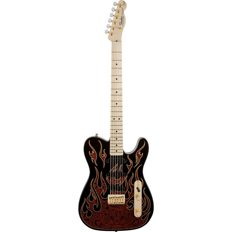 Foto van Fender james burton telecaster mn red paisley flames elektrische gitaar met vintage tweed koffer