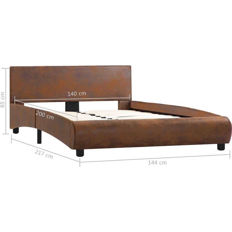 Foto van The living store bedframe bruin - stoffen bekleding - gepoedercoat stalen frame - houten lattenbodem - 217x144x65 cm -