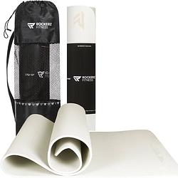 Foto van Yoga mat - fitness mat off white - yogamat anti slip & eco - extra dik - duurzaam tpe materiaal - incl draagtas