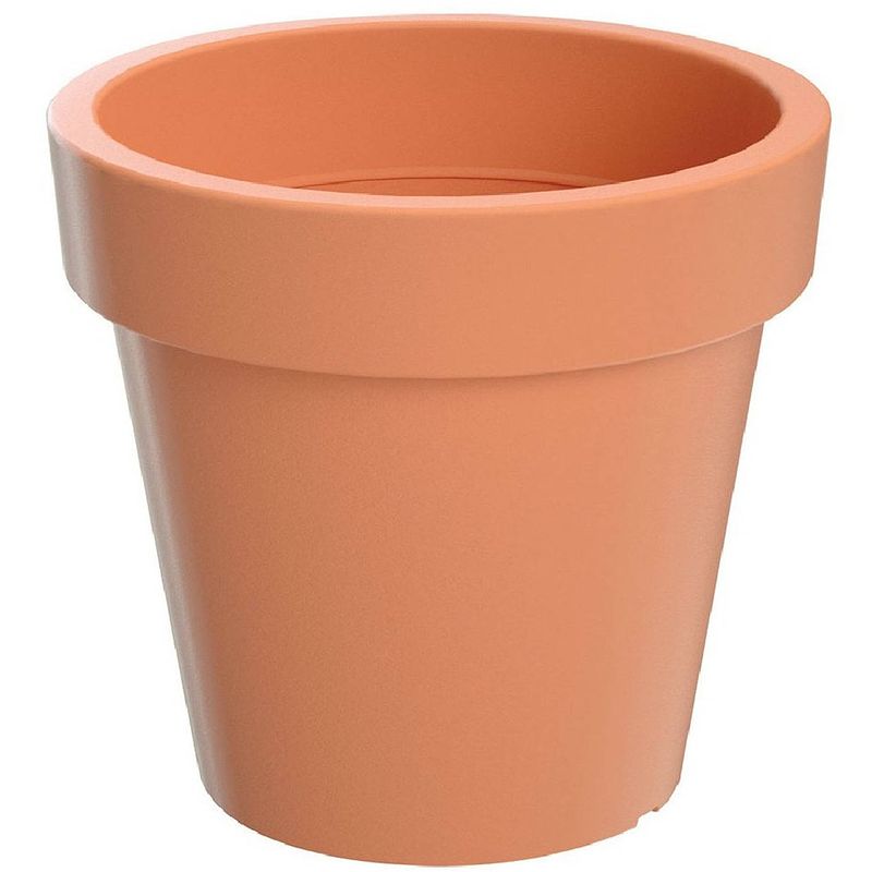 Foto van 1x kunststof bloempotten/plantenpotten 30 cm terracotta - plantenpotten