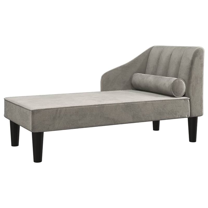 Foto van The living store chaise longue - fluweel - 120x57x63 cm - lichtgrijs