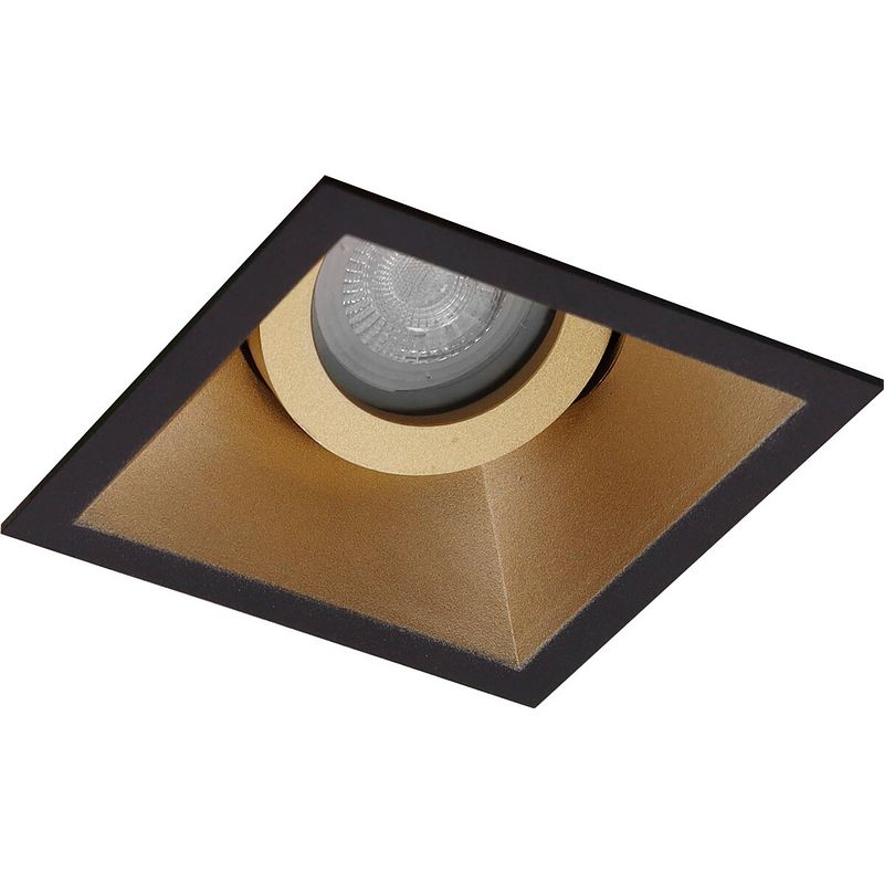 Foto van Spot armatuur gu10 - pragmi zano pro - inbouw vierkant - mat zwart/goud - aluminium - kantelbaar - 93mm