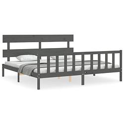 Foto van The living store houten bedframe - massief grenenhout - 205.5 x 185.5 x 81 cm - grijs - 180 x 200 cm (6ft super king)