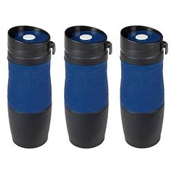 Foto van 3x dubbelwandige thermobekers donkerblauw/zwart 380 ml - thermosbeker