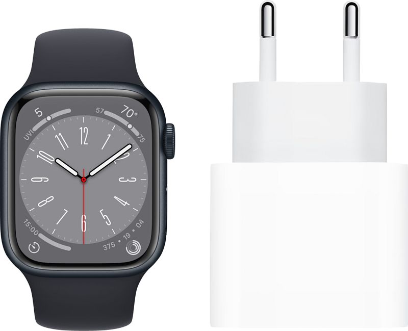 Foto van Apple watch series 8 4g 41mm midnight aluminium midnight sportband + oplader