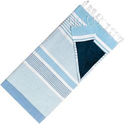 Foto van Hamamdoek dubbelzijdige kikoydoek & badstof - trendy hammamdoek - 100% katoen - 95 x 175 cm - hemelsblauw blauw
