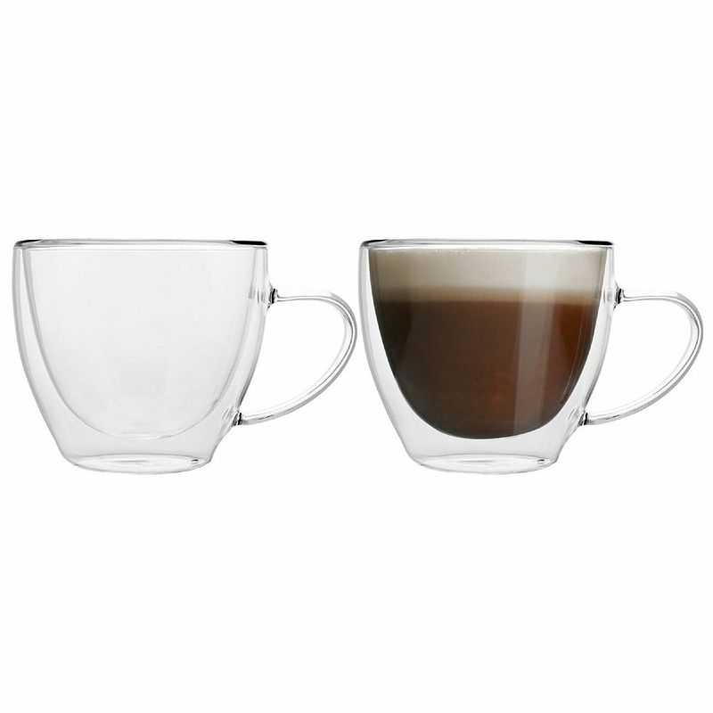 Foto van Florina dubbelwandige koffieglazen of theeglazen met oor 270 ml - set van 2 - gehard glas