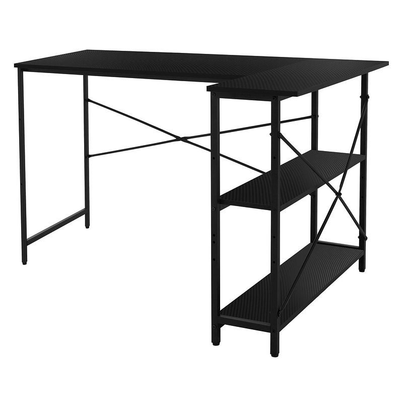 Foto van L-vormig bureau aan beide zijden monteerbaar 120x89x75 cm carbon met legplank ml design