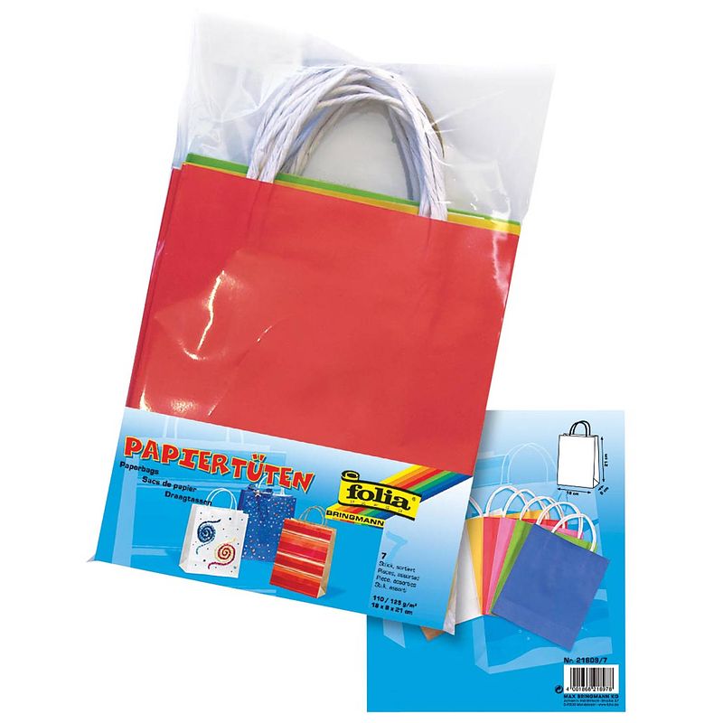 Foto van Folia papieren kraft zak, 110-125 g/m², geassorteerde kleuren, pak van 7 stuks