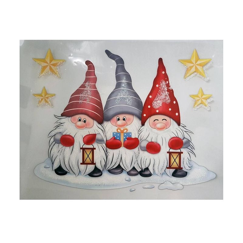 Foto van Peha sticker kerstkabouters 28,5 x 34,5 cm rood/wit/grijs