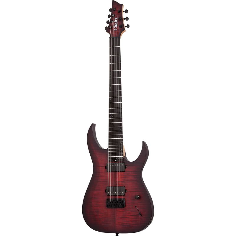 Foto van Schecter sunset-7 extreme 7-snarige elektrische gitaar scarlet burst (linkshandig)