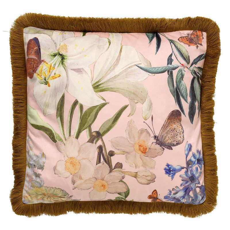 Foto van Dutch decor hanna - sierkussen met bloemenpatroon dusty pink 45x45 cm - roze - roze