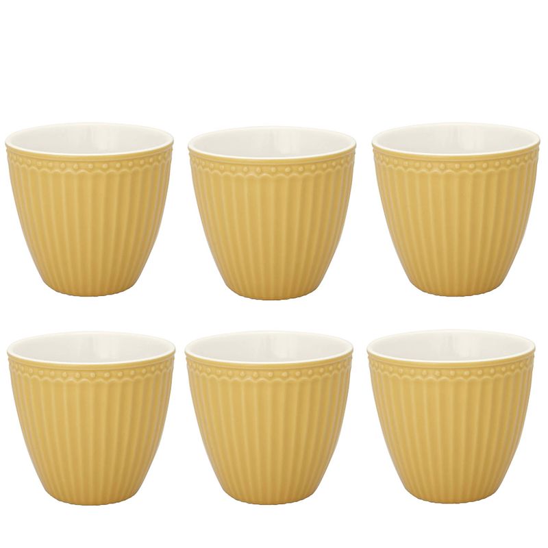 Foto van Set van 6x stuks beker (latte cup) greengate alice honey mosterd 300 ml ø 10 cm