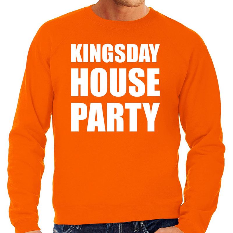 Foto van Woningsdag kingsday house party sweater / trui voor thuisblijvers tijdens koningsdag oranje heren 2xl - feesttruien