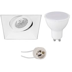 Foto van Led spot set - aigi - pragmi nivas pro - gu10 fitting - inbouw vierkant - mat wit - 6w - helder/koud wit 6400k -