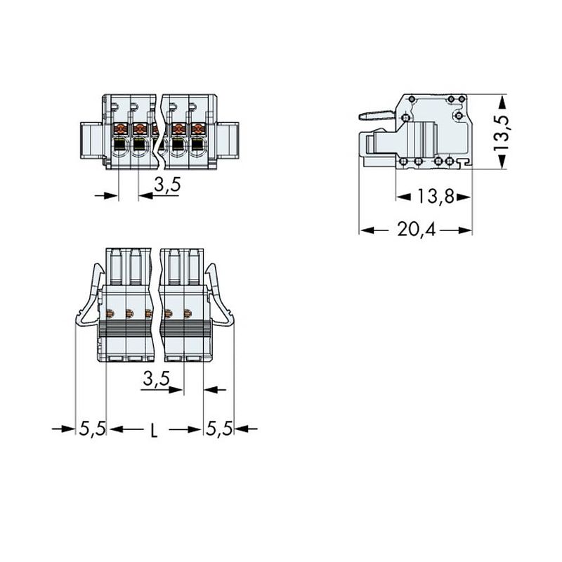 Foto van Wago 2734-107/037-000 female behuizing-kabel 2734 totaal aantal polen: 7 rastermaat: 3.50 mm 50 stuk(s)