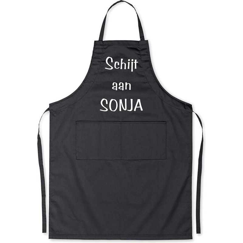 Foto van Benza schort schijt aan sonja - grappige/leuke/mooie keukenschort/luxe - zwart
