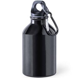 Foto van Aluminium waterfles/drinkfles zwart met schroefdop en karabijnhaak 330 ml - drinkflessen