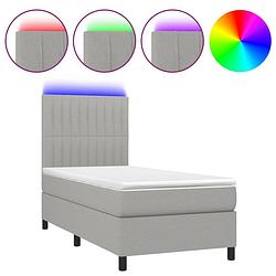 Foto van The living store bed led 193x90x118/128cm - lichtgrijs - stof - pocketvering