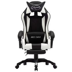 Foto van The living store racestoel luxe - gaming bureaustoel - verstelbaar - wit/zwart - 64x65x(111.5-119) cm