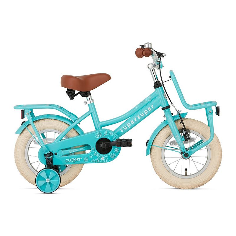 Foto van Supersuper meisjesfiets cooper 12 inch 21,5 cm meisjes terugtraprem turquoise