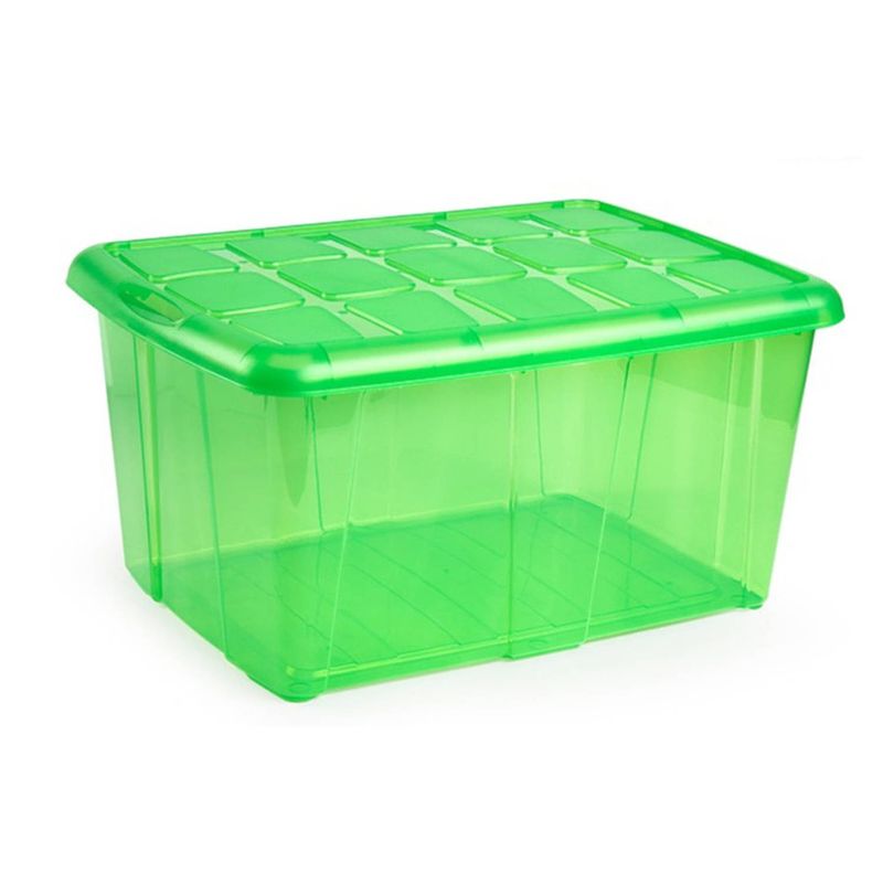 Foto van 1x opslagbakken/organizers met deksel 60 liter 63 x 46 x 32 transparant groen - organizers/opbergbakken