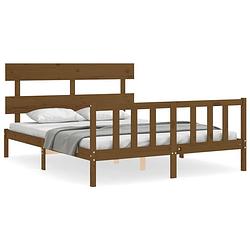 Foto van The living store bedframe - massief grenenhout - 205.5 x 165.5 x 81 cm - honingbruin