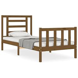 Foto van The living store bedframe - grenenhout - 205.5 x 105.5 x 100 cm - honingbruin