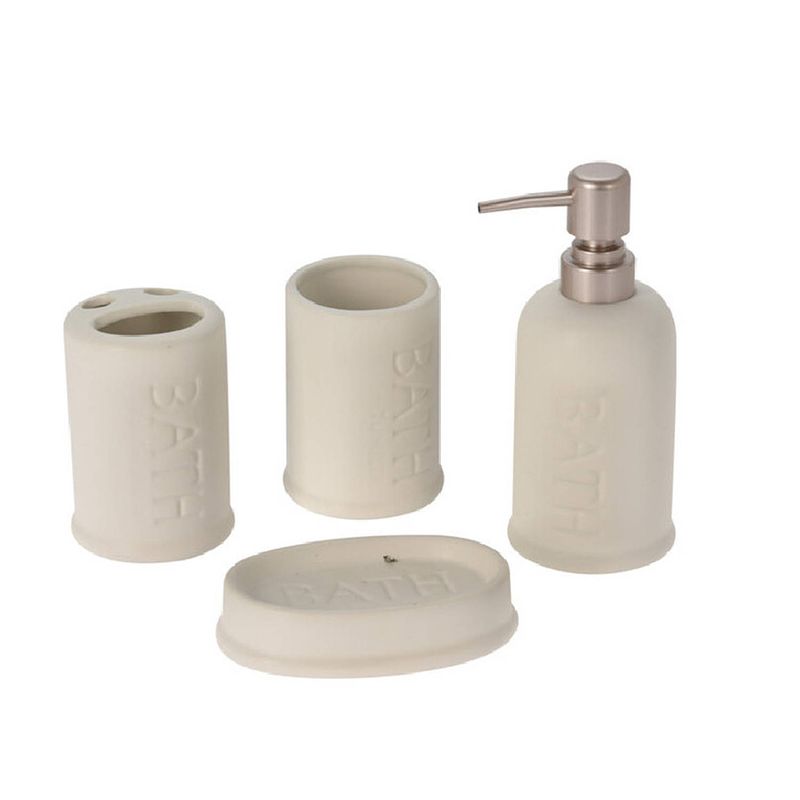 Foto van Badkamer/toilet accessoires set polystone 4-delig mat wit - badkameraccessoireset