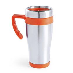 Foto van Warmhoudbeker/thermos isoleer koffiebeker/mok - rvs - zilver/oranje - 450 ml - thermosbeker