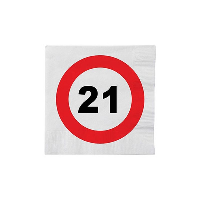 Foto van 48x 21 jaar verkeersbord verjaardag thema servetten 33 x 33 cm - feestservetten