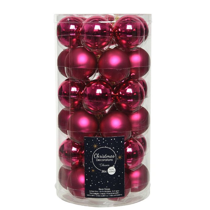 Foto van 36x bessen roze kleine glazen kerstballen 4 cm mat en glans - kerstbal