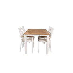 Foto van Panama tuinmeubelset tafel 90x152/210cm en 4 stoel texas wit, naturel.