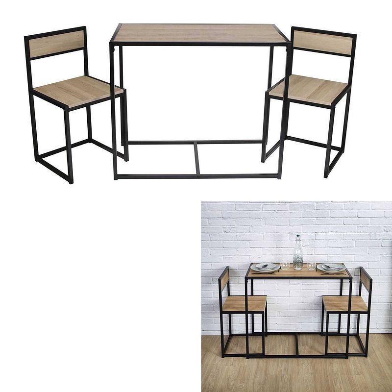 Foto van Eettafelset met 2 stoelen 90x75x47 - mdf/metaal - bruin/zwart