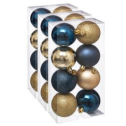 Foto van 24x stuks kerstballen mix blauw/champagne glans en mat kunststof 7 cm - kerstbal