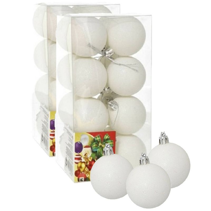 Foto van 32x stuks kerstballen winter wit glitters kunststof 5 cm - kerstbal