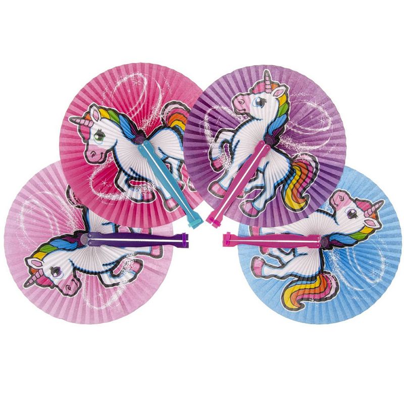 Foto van Decopatent® uitdeelcadeaus 12 stuks unicorn - eenhoorn hand waaier -