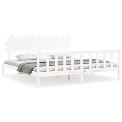 Foto van The living store bedframe massief grenenhouten - wit - 205.5 x 205.5 x 80.5 cm - multiplex lattenbodem - functioneel