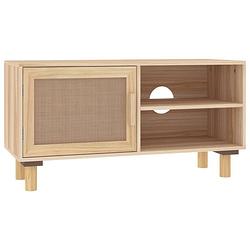 Foto van Vidaxl tv-meubel 80x30x40 cm massief grenenhout en rattan bruin